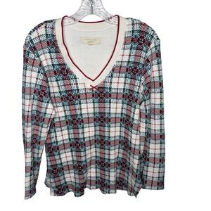 Victoria's Secret Plaid V Neck Long‎ Sleeve Cotton Pajama Top Women's Size M